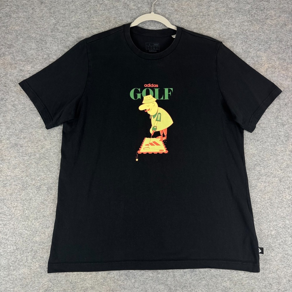 Adidas Chip Greens Graphic Golf T-Shirt Tee Cotton Black Mens Large L